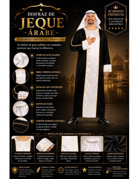 Déguisement Cheik Arabe Taille L | Déguisements pour Adultes Le Roi du Carnaval